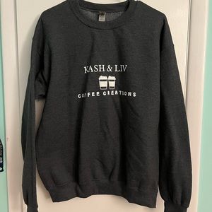 Kash and Liv Coffee Creations Gray Crewneck Size M NEVER WORN
